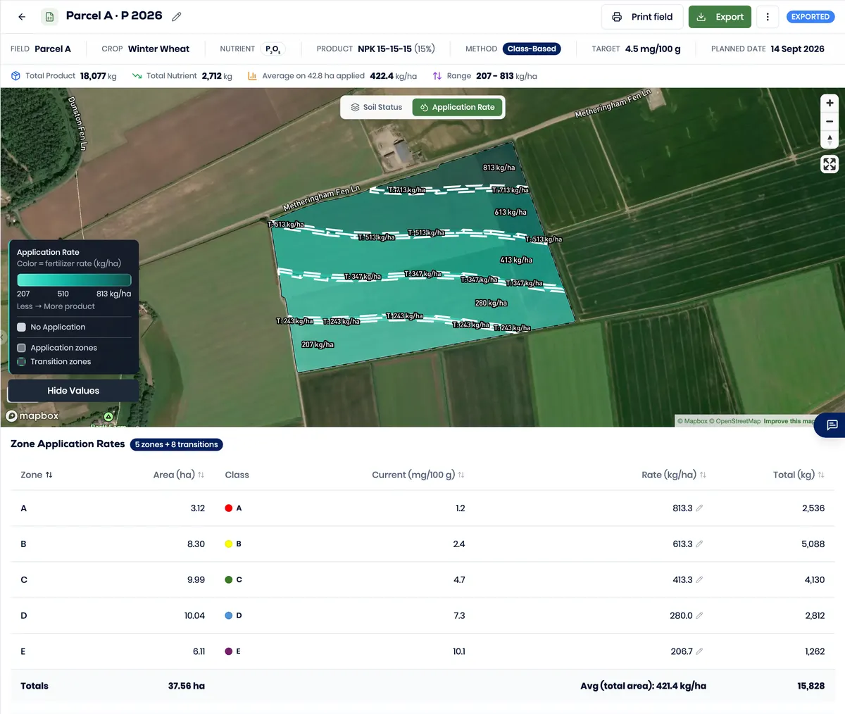 Genuine Better Yield variable-rate plan with labelled rates across an irregular field.